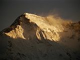 To Gokyo 3-1 Cho Oyu At Sunrise From Machhermo The next morning I left Machhermo before dawn and watched the sun slowly come down the south face of Cho Oyu, changing it from a golden yellow to extremely bright white within a few minutes.